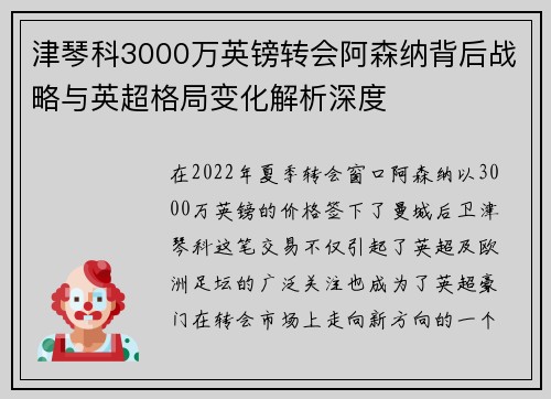 津琴科3000万英镑转会阿森纳背后战略与英超格局变化解析深度